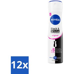 NIVEA - Deodorant Spray - Onzichtbaar Voor Zwart & Wit Helder - 72 Uur Anti-Transpirant - 150 ml - Voordeelverpakking - 12 stuks