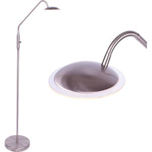 Verstelbare led staande leeslamp Empoli | 1 lichts | grijs / staal | glas / metaal | 130 cm hoog | Ø 23 cm | staande lamp / vloerlamp | dimfunctie | modern design