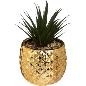 Atmosphera kunstplant ananas met gouden pot OF witte pot OF zwarte pot - H21 cm - Plant - Klein kamerplantje