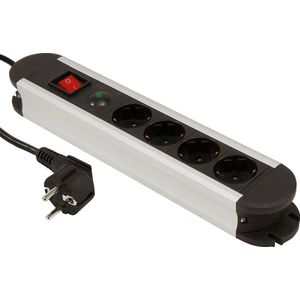 McPower Vrijstaande Stekkerdoos - Verdeelstekker met 4 Stopcontacten - Stekkerblok met 1.4 meter kabel- Aluminium