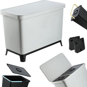 KADAX Afvalemmer met klapdeksel, rechthoekige afvalemmer van kunststof, vuilnisemmer met handgreep, afvalverzamelaar voor afvalscheiding, vuilnismand (grijs, 10 l + 23 l)