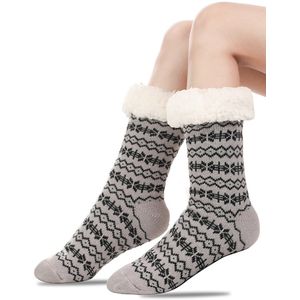 Vloer sokken - Warme Wintersokken - Sokken voor Binnen - Pantoffels voor bij de open haard - Warme Antislip Huissokken Volwassenen - Antislip Slippersokken voor- Dikke Pluche Sokken - Tapijtsokken - Thuis Sokken-Lichtgrijs- mannen 40-45