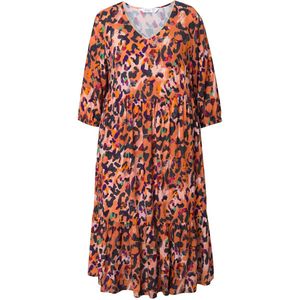 MIAMODA - Dames - Midi-jurk A-lijn luipaardmotief sierband - Oranje - Maat 42