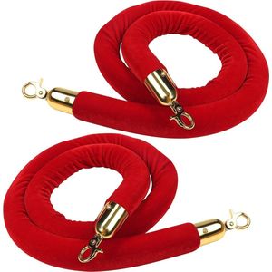 Provento - Rood Velours Barrière Kabel - Voor Afbakeningspalen - Wachtrij Verdelers & Crowdcontrol - 150 cm - Gouden Haken