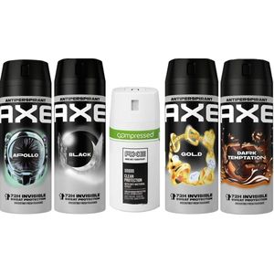 Axe Deo Dry Pakket 5 Stuks - Apollo / Black / Urban / Dark Temptation / Gold