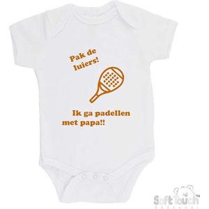 100% katoenen Romper ""Pak de luiers! Ik ga padellen met papa!!"" Padel Unisex Katoen Wit/tan Maat 56/62