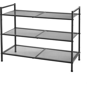 schoenenrek met 3 planken, schoenenrek, stapelbaar, schoenenopslag, voor 9-12 paar schoenen, metalen schoenenrek, gang, woonkamer of badkamer, zwart LMR17BK