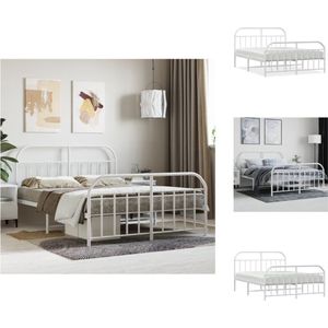 vidaXL Bedframe Classic - Metalen constructie - Metalen latten - Extra opbergruimte - Functioneel hoofd- en voeteneinde - 196 x 146 x 100 cm - Wit - Visco - Bed