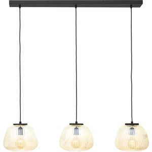 Brilliant Lamp Kaizen hanglamp 3-lamps amber-amber/mat zwart metaal/bruin glas 3x A60, E27, 40 W