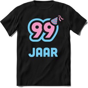 99 Jaar Feest kado T-Shirt Heren / Dames - Perfect Verjaardag Cadeau Shirt - Licht Blauw / Licht Roze - Maat 9XL