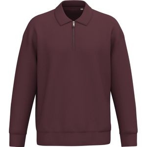 Native Spirit Ecologische uniseks sweater met kwartrits, polokraag en afhangende schouders NS432 - Dark Cherry - XXL