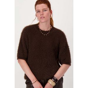 Zusss - Fluffy Trui - Chocoladebruin - Met Ronde Hals