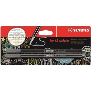 STABILO Pen 68 metallic - premium viltstift - 2 stuks - zilver
