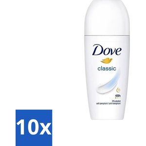 10 x Dove Classic - Deodorant Roll-on - 50 ml - Zachte Oksels - Dagelijks Gebruik
