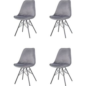 Nuvolix velvet eetkamerstoelen set van 4 ""San Francisco"" - eetkamerstoel - velvet kuipstoel - grijs