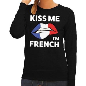 Kiss me I am French sweater zwart dames - feest trui dames - Frankrijk kleding XS