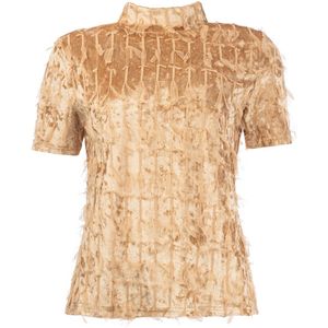 NED T-shirt Milans Plain 1 2 Ss Velvet Feath 25w1 U377 01 Ginger Sand Dames Maat - S