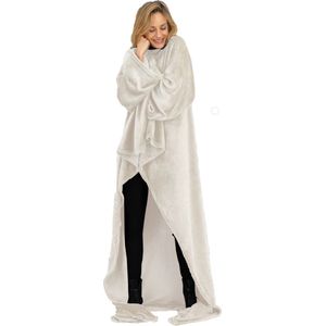 O'DADDY® Fleece deken - fleece plaid - fleece deken met mouwen - fleece deken 150 x 200 - fleece plaid 150x200 - super zacht - plaids met mouwen - taupe