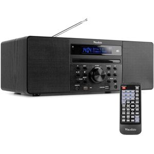 DAB Radio met Bluetooth, USB MP3 Speler en CD Speler - Wekkerradio en Microset in Zwart