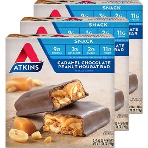 Atkins | Snack Bar | Caramel Chocolate Peanut Nougat | 3 stuks | 3 x 44g