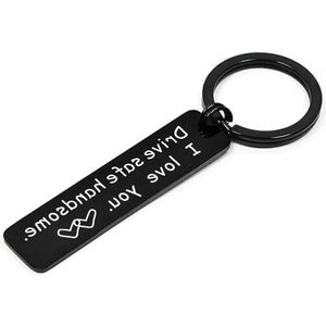 Sleutelhanger ""I Love You"" cadeau voor vriend echtgenoot - Verjaardagscadeau - Zwarte sleutelhanger voor hem - Handsome - Drive Safe