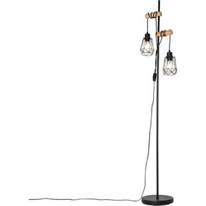 QAZQA dami-frame - Landelijke Vloerlamp | Staande Lamp met kap - 2 lichts - H 164 cm - Zwart - Woonkamer | Slaapkamer | Keuken