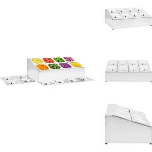vidaXL Gastronorm Container - Gastronorm Containers - Gastronorm Voedselcontainer - Gastronorm Voedselcontainers - Gastronormbakkenhouder met 8 GN 1/6 bakken roestvrij staal