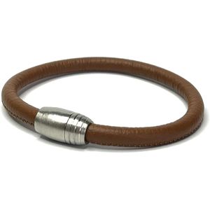 Jolla - heren armband - staal - leer - Steel Men's - Camel