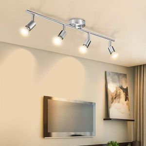 Spotbalk 4 vlammen LED warm wit 2700K Spobuis metaal incl. 4 x 6W GU10 luchtmiddel plafondspot - zilver 550LM - plafond spotlight strip - IP20 mat nikkel langwerpige spots - keuken lampspot - montageplaat inbegrepen