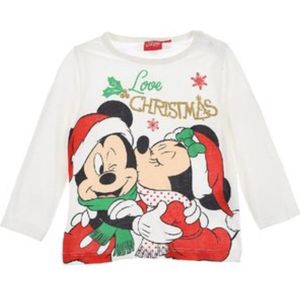 Disney Minnie en Mickey Mouse Shirt - Lange Mouw - Christmas - Kerstmis - Off White - Maat 74 (12 maanden - 74 cm lichaamslengte)