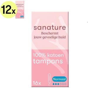 Sanature 100% katoenen - Tampons Normaal - 12 x 16 stuks - Natuurlijk & voor de gevoelige huid