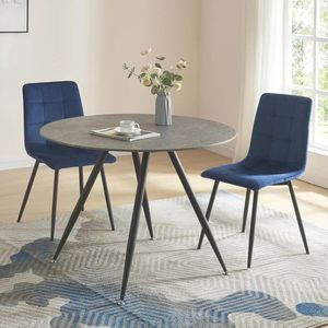 Ronde Eettafel Ø100 cm - Stijlvol Betonkleurig en Zwart