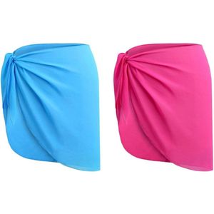 Korte strandjurk Blauw S/M - Strandwikkeljurk - Multifunctionele sjaal - Dames strandkleding .