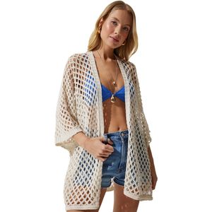 Happinessistanbul Zwart Geperforeerd Seizoensgebreid Damesvest Met Vleermuismouwen Nj00138