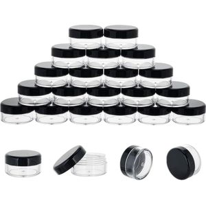 SNQ - Plastic Potten - Zwart - 15 g - Set van 50 - Cosmetische Flessen met Deksels