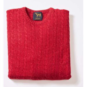 Osborne Knitwear Trui met dunne kabels en ronde hals - Lamswol - Poppy Melange - 2XL