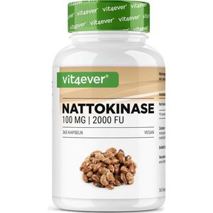 Vit4ever - Nattokinase - 365 capsules met elk 100 mg (20.000 FU/g) - 12 maanden voorraad - hoge dosis - veganistisch - zonder genetische manipulatie - zonder ongewenste toevoegingenVit4ever nattokinase 365