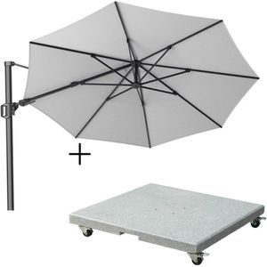 Platinum Challenger T² zweefparasol Ø350cm rond wit + Premium Salerno parasolvoet 90kg