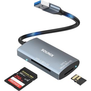 Sounix SD Kaartlezer - SD 3.0 en MicroSD 3.0 - USB 3.0 en USB C Card Reader - OTG Kaartlezer- High Speed Cardreader voor SD/Micro SD - Aluminium
