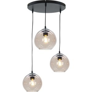 Olucia Giada - Design Hanglamp - 3L - Glas/Metaal - Roze;Zwart - Rond - 53 cm