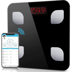 Slimme Weegschaal met Lichaamsanalyse – Digitale Personenweegschaal met App – Bluetooth Smart Scale – 8 Lichaamswaardes – Voor iOS & Android – Vetpercentage – 150 kg