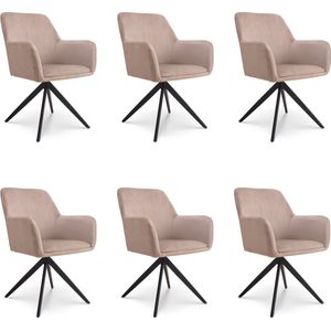 Combi Meubels Eetkamerstoel Lynn beige kleur - eetkamerstoelen set van 6 - eetkamerstoelen met armleuning - kuipstoel