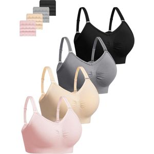 Nordivar - Set van 4 draadloze bh's met volledige dekking en extra extenders - Comfortabele en naadloze beha's voor vrouwen - Zachte ondersteuning met verwijderbare vulling