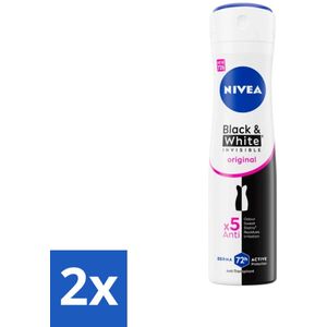 2 x NIVEA - Deodorant Spray - Onzichtbaar Voor Zwart & Wit Helder - 72 Uur Anti-Transpirant - 150 ml - NIVEA Deodorant - Anti-transpirant - Anti-vlekkentechnologie - Deodorant Spray - Deodorant Voor Zwarte En Witte Kleding