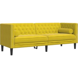 vidaXL - Driezitsbank - Chesterfield-stijl - met - bolsters - fluweel - geel