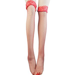 BamBella® Sokken panty kant stof Dames - Onesize Rood visnet gaten print
