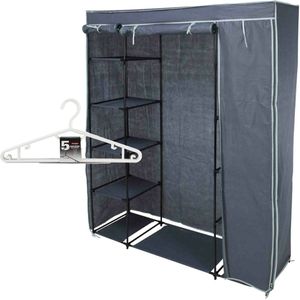 Mobiele kledingkast - incl 10x kledinghangers - opvouwbaar - grijs - 167 x 141 cm