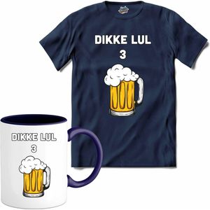 Dikke lul 3 bier - Bier kleding cadeau - bierpakket kado idee - grappige bierglazen drank feest teksten en zinnen - T-Shirt met mok - Dames - Navy Blue - Maat XXL