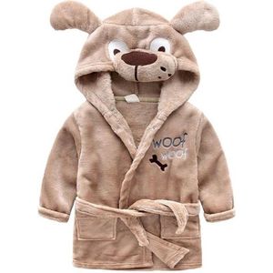 Kinder Badjas Hond – Peuter Badjas met Zakken – Jongens Maat 86/92 (1,5–2 Jaar) – Zachte Bruine Badjas van Fleece