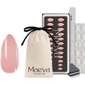 Maeva Collection Soft Gel Nagelset – Herbruikbare Press-On Nails – All-in-One Set – Licht rose - almond shape - donut glaze – Luxe & Comfortabele Pasvorm